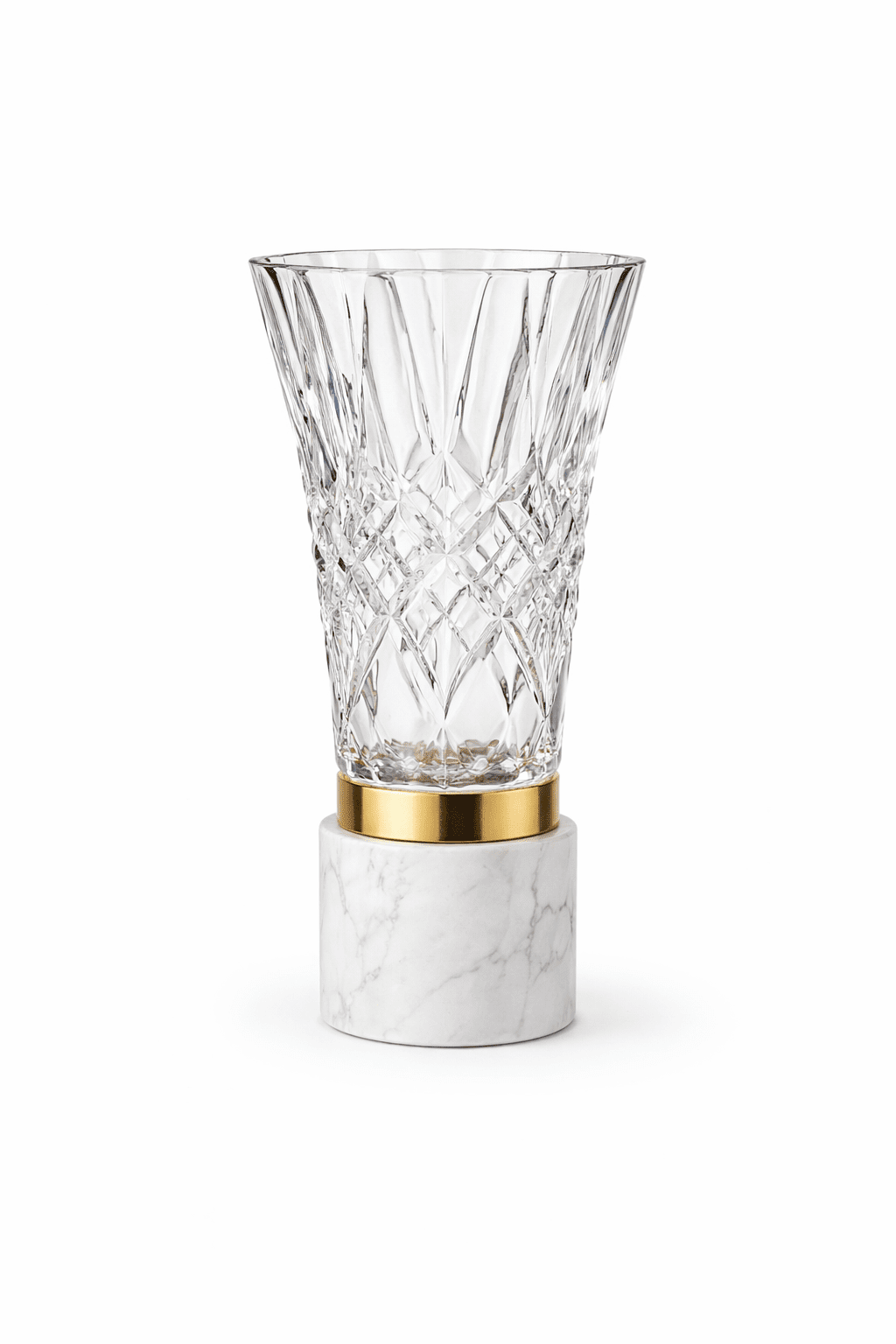 Luxury crystal vase with gold marble base – modern glass centerpiece for elegant home décor
