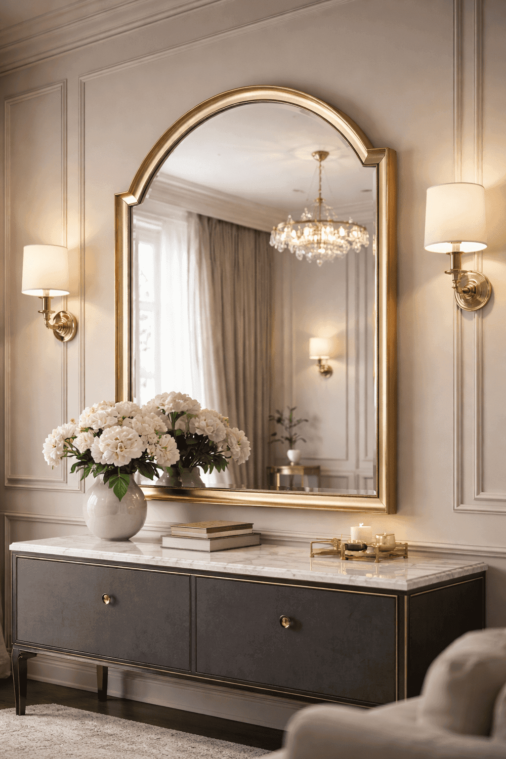 Gold wall mirror luxury decorative frame – modern living room bedroom wall décor