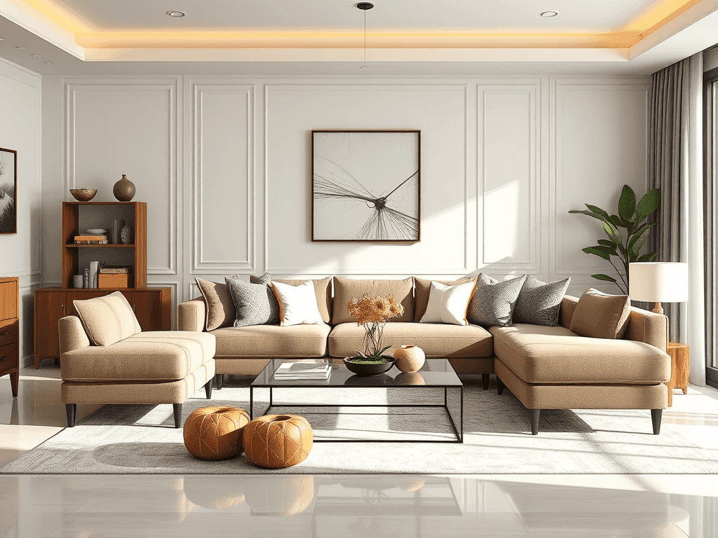 Élégant modern living room decorated with luxury furniture and high -accessoires 