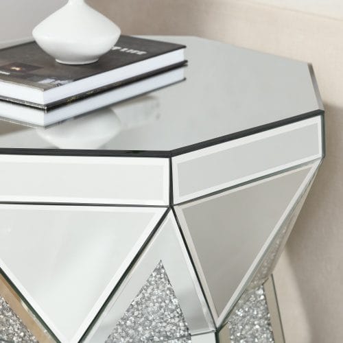 Mirrored Drum Coffee Table with Crystal Detail – Glam Round Table for Living Room - Image 8
