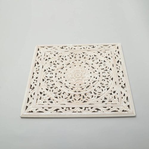 Handmade White Wooden Mandala Wall Decor – Carved Square Wall Art Panel - Image 4