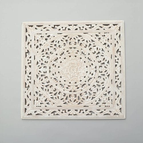 Handmade White Wooden Mandala Wall Decor – Carved Square Wall Art Panel - Image 2