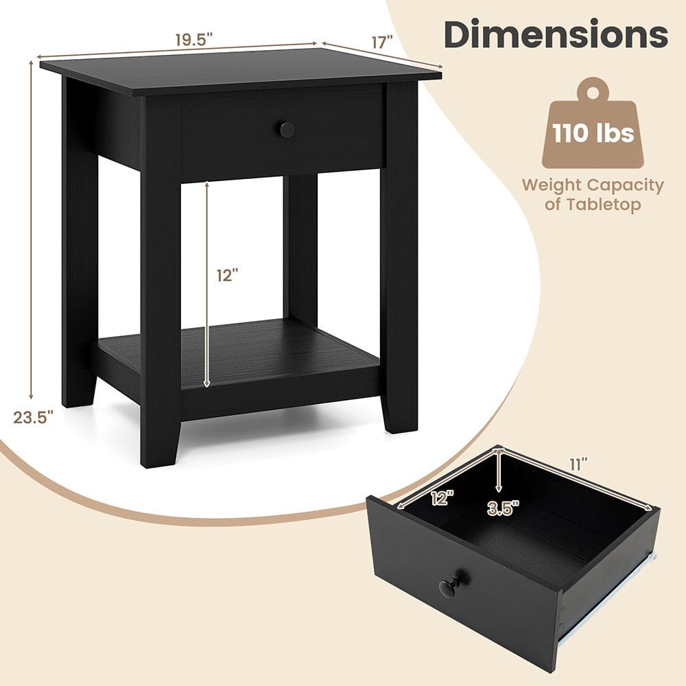 Black 3-Tier Nightstand with Drawer – Modern Open-Shelf Bedside Table - Image 5