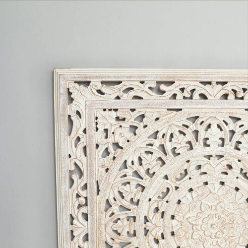 Handmade White Wooden Mandala Wall Decor – Carved Square Wall Art Panel - Image 3