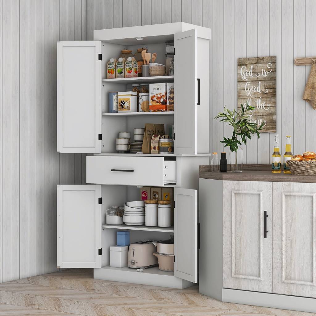 72 inch tall kitchen pantry cabinet white barn doors adjustable shelves – farmhouse kitchen storage