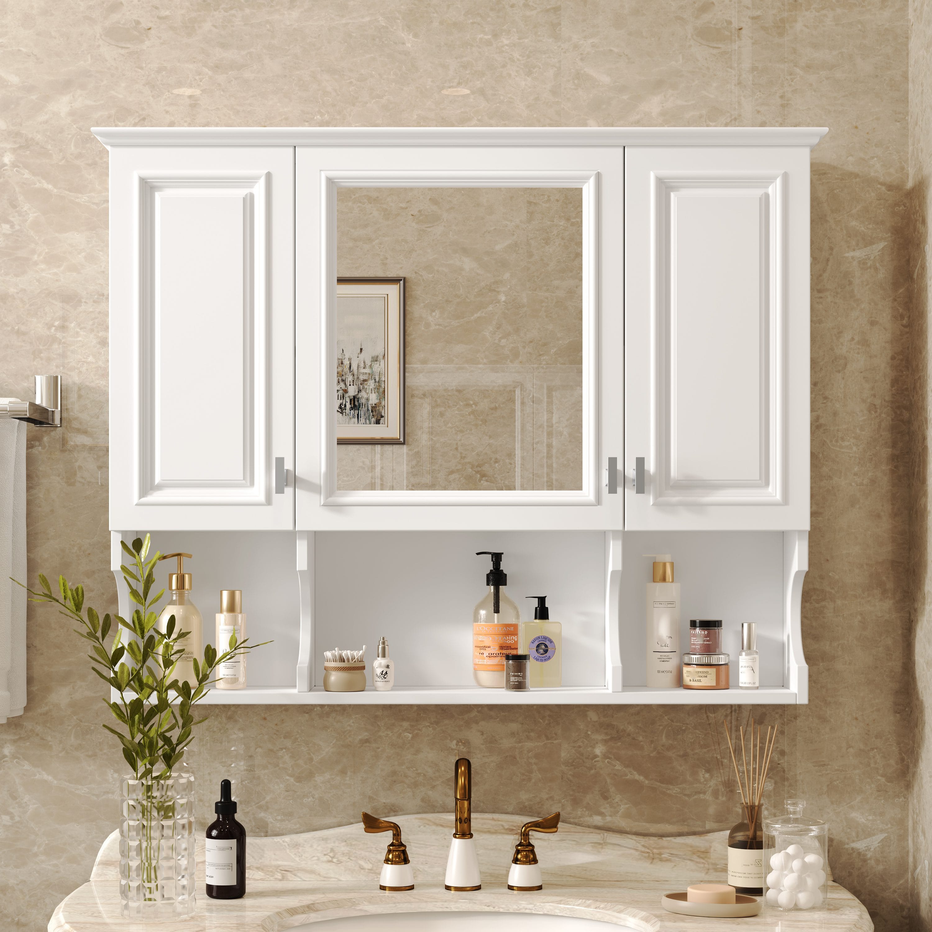 Bathroom Medicine Cabinet with Mirror – Wall-Mounted Cabinet with Open Shelves - Image 3