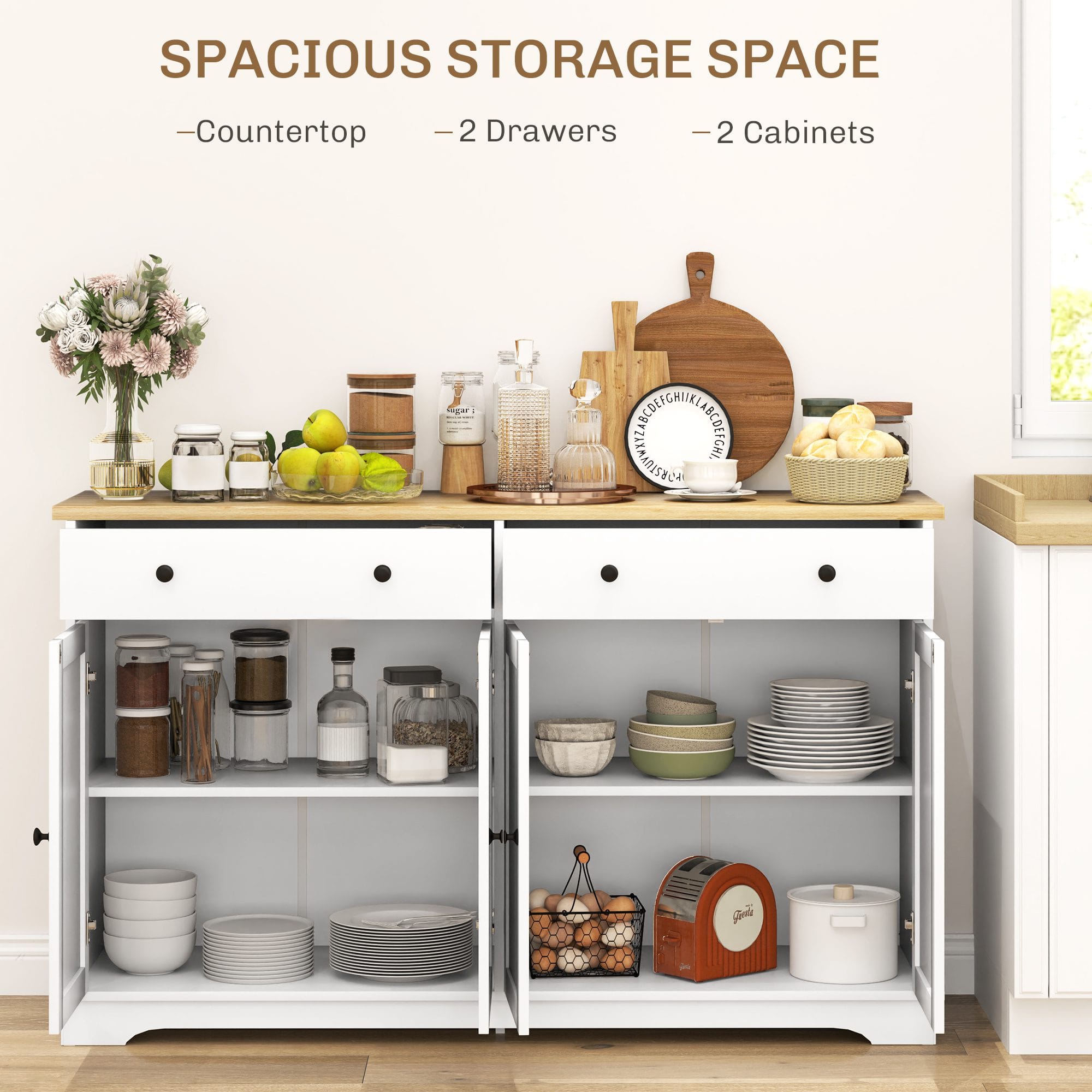 White Buffet Cabinet with Drawers – Modern Sideboard for Dining Room - Image 3