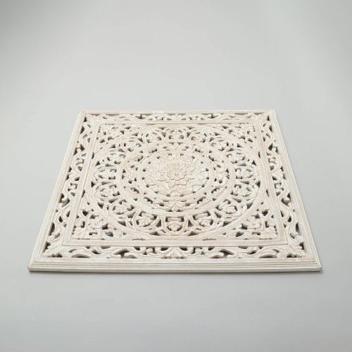 Handmade White Wooden Mandala Wall Decor – Carved Square Wall Art Panel - Image 5