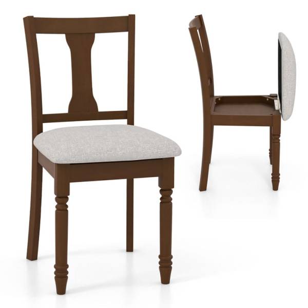 Upholstered dining chair with hidden storage linen fabric walnut wood frame – kitchen dining room