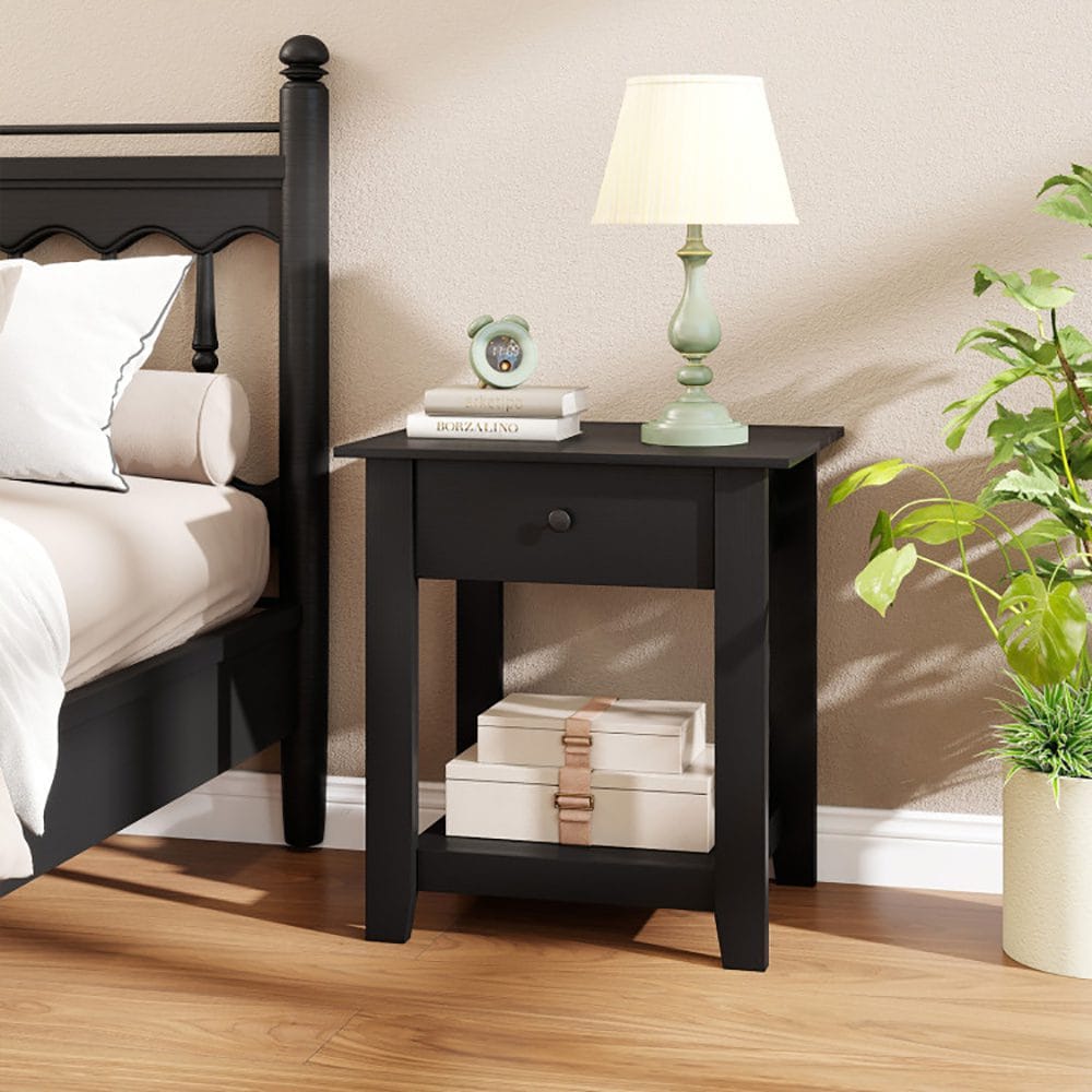 Black 3-Tier Nightstand with Drawer – Modern Open-Shelf Bedside Table - Image 9