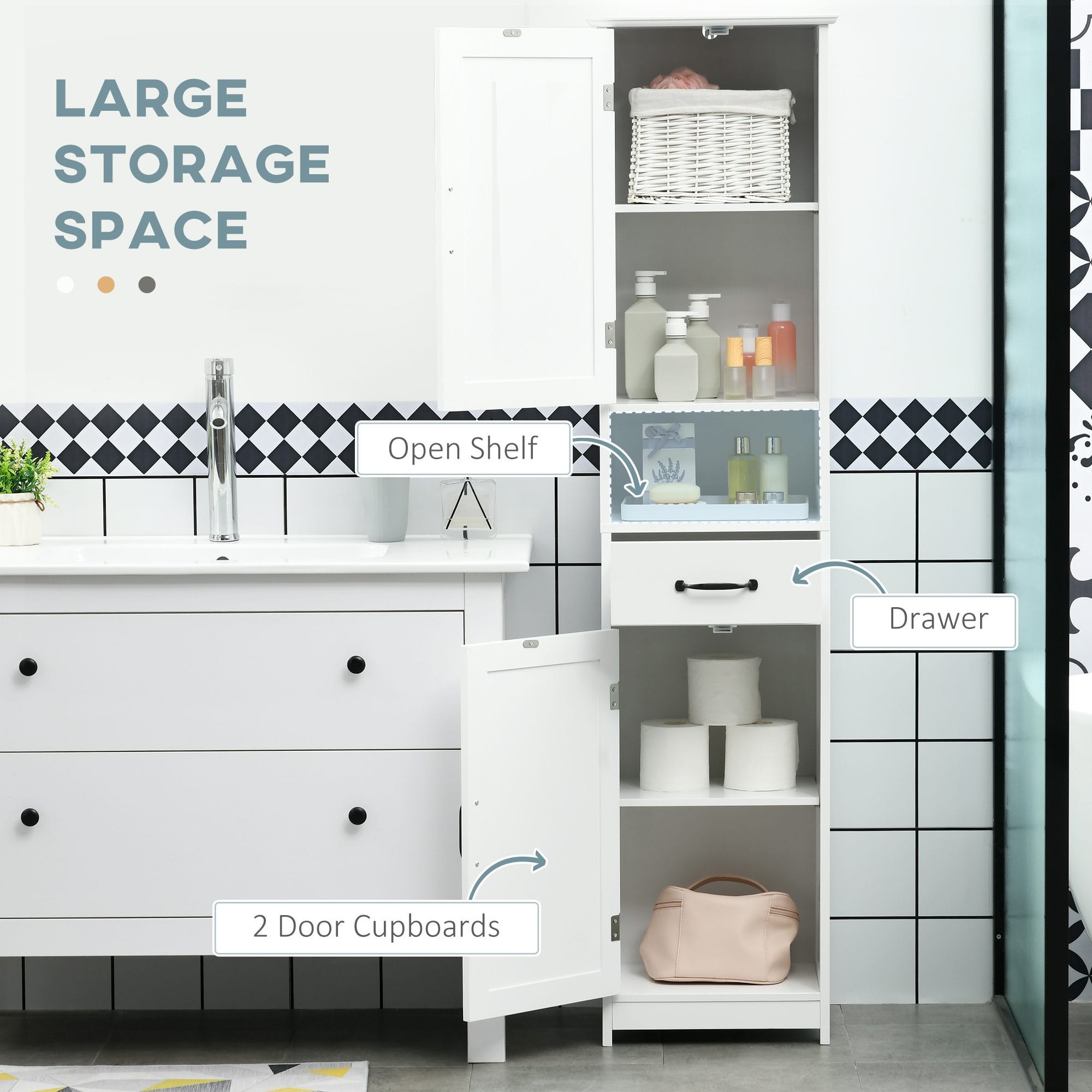 Tall White Bathroom Storage Cabinet – Slim Freestanding Floor Organizer - Image 6