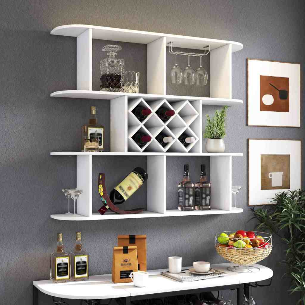 Wall mounted wine rack rustic wood with glass holder – kitchen dining room home bar décor