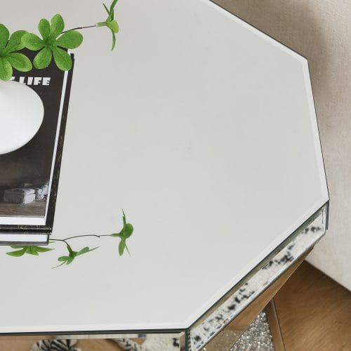 Mirrored Drum Coffee Table with Crystal Detail – Glam Round Table for Living Room - Image 7