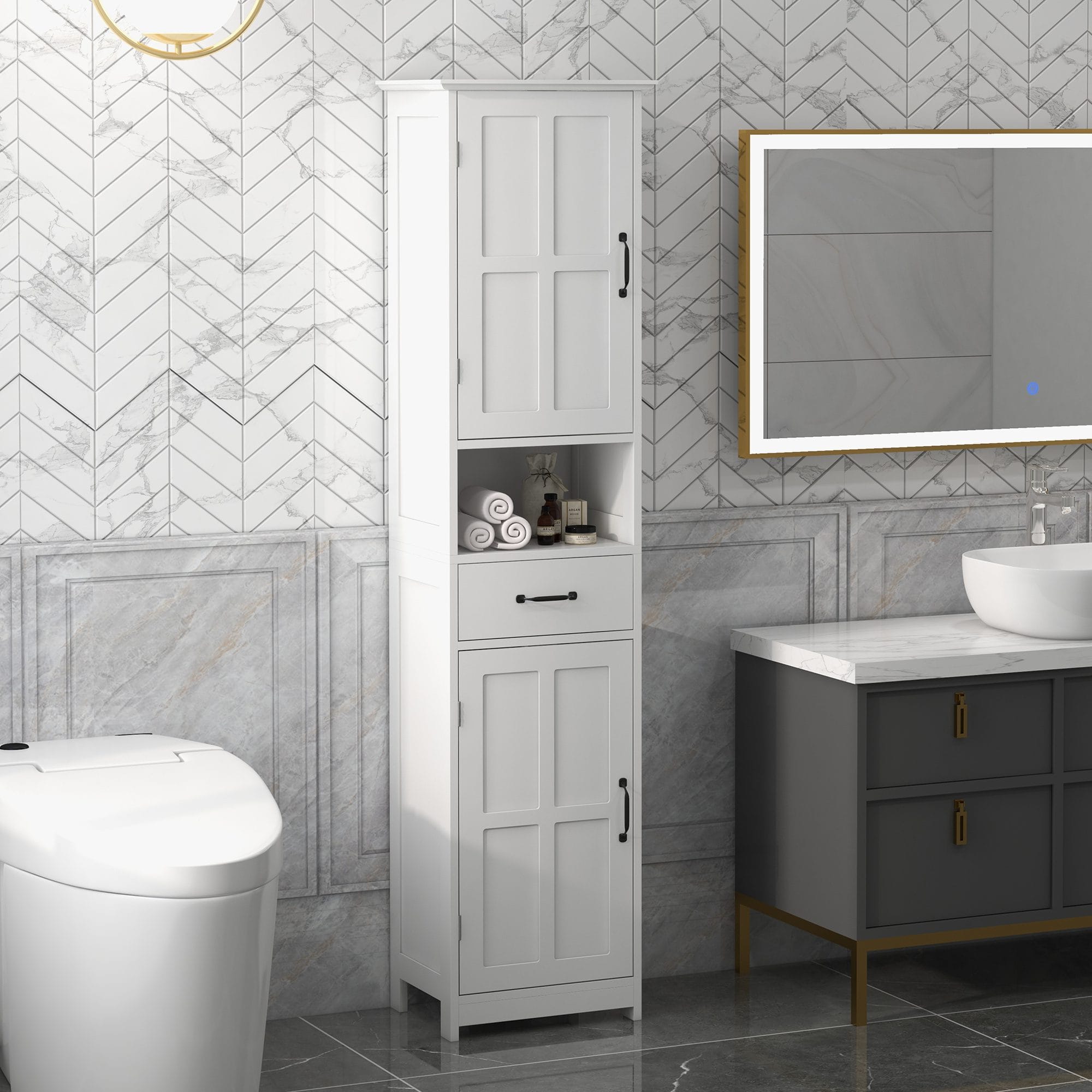 Tall White Bathroom Storage Cabinet – Slim Freestanding Floor Organizer - Image 5