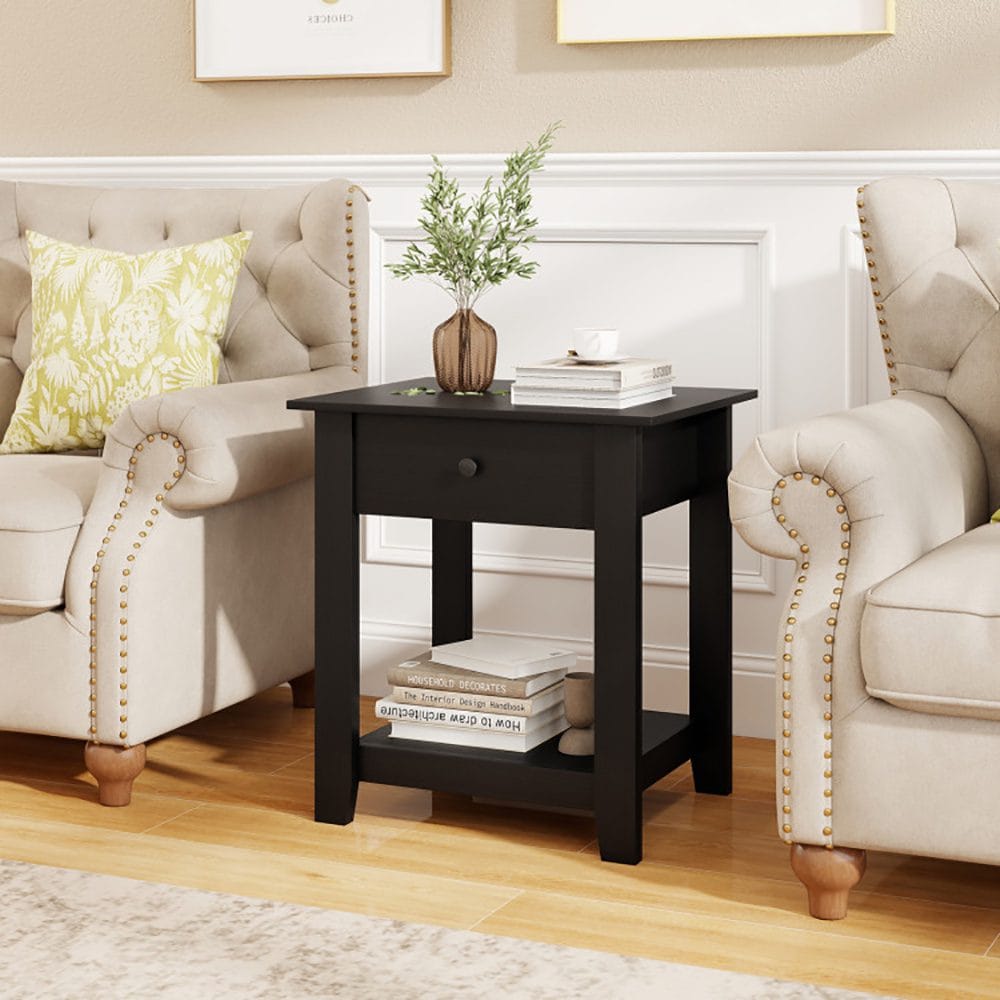 Black 3-Tier Nightstand with Drawer – Modern Open-Shelf Bedside Table - Image 8