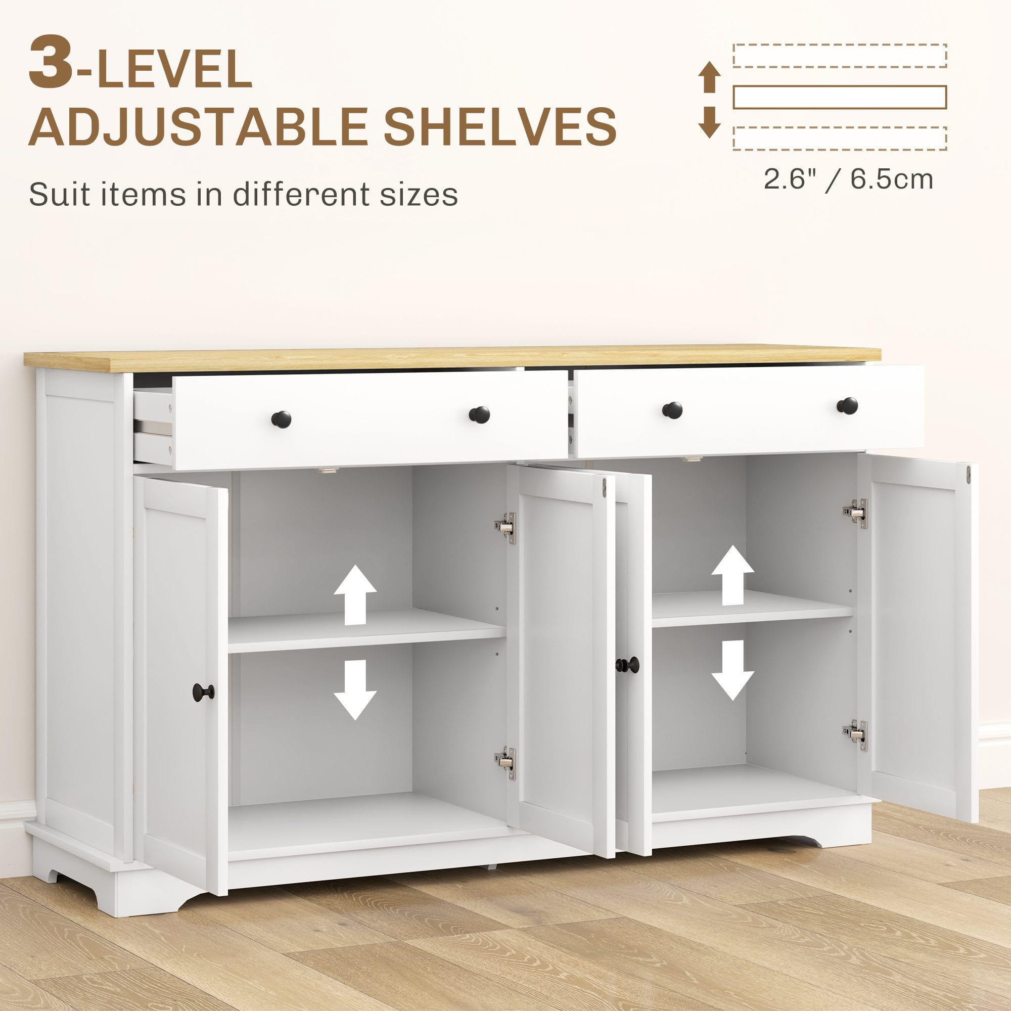 White Buffet Cabinet with Drawers – Modern Sideboard for Dining Room - Image 4