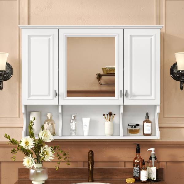 Bathroom medicine cabinet with mirror and open shelves – modern wall mounted bathroom storage