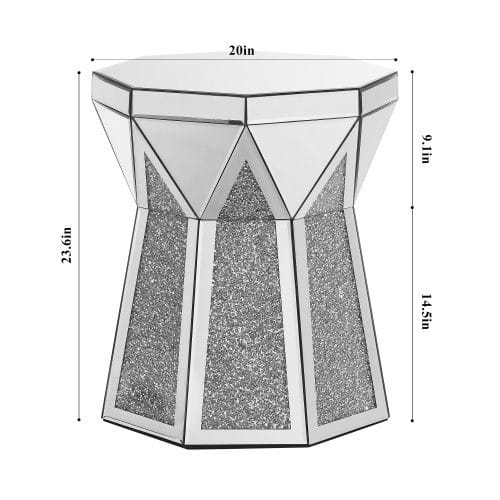 Mirrored Drum Coffee Table with Crystal Detail – Glam Round Table for Living Room - Image 6