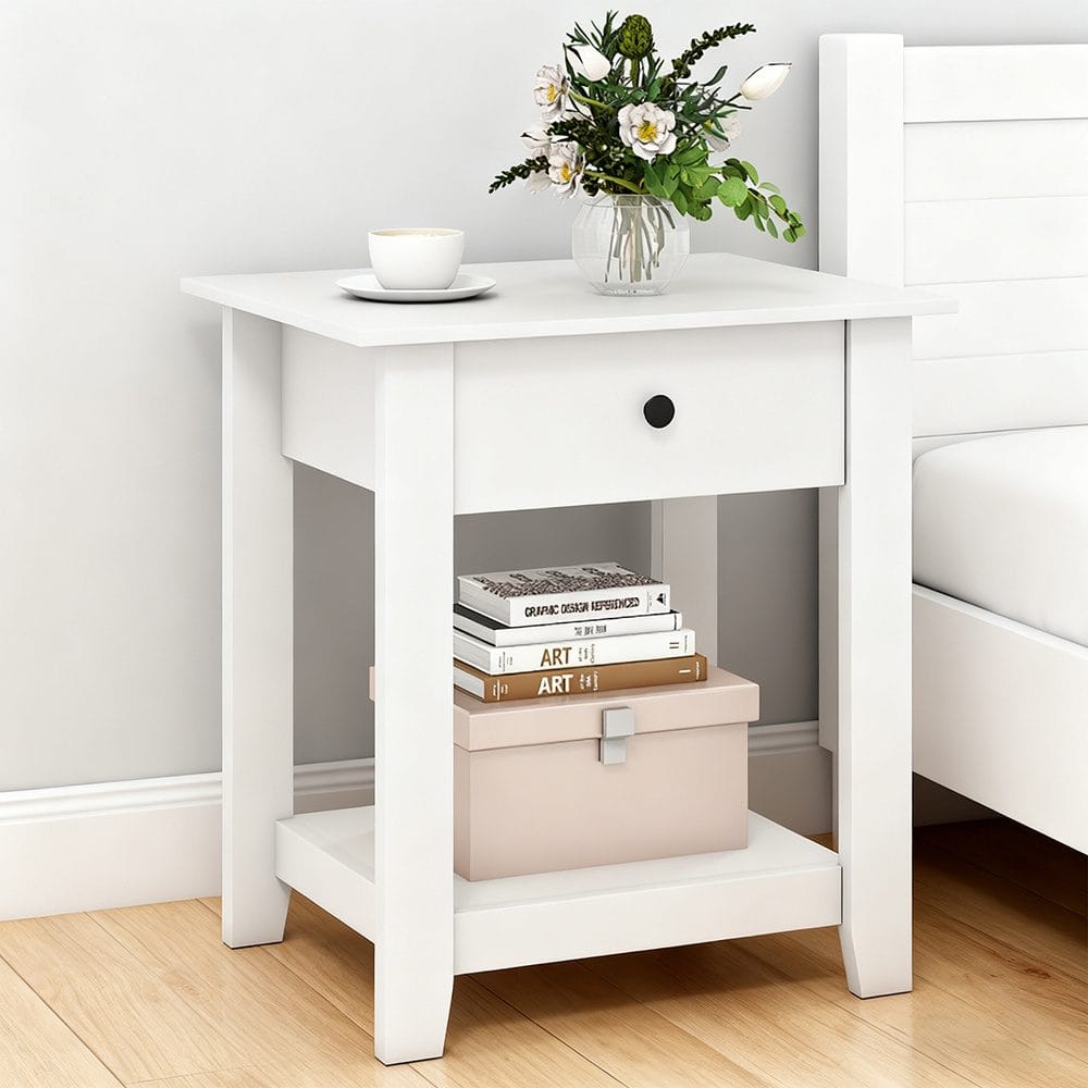 Black 3-Tier Nightstand with Drawer – Modern Open-Shelf Bedside Table - Image 7