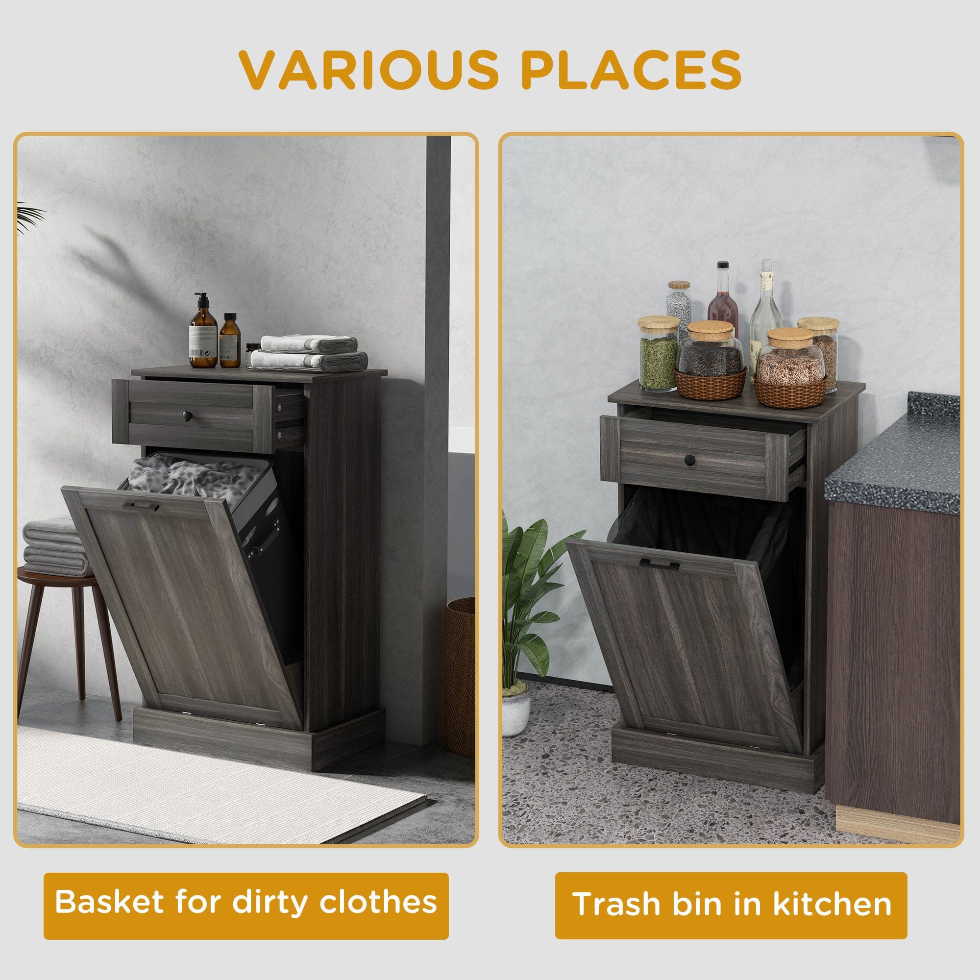 Kitchen Tilt Out Trash Cabinet – Freestanding Bin Storage with Drawer” - Image 8