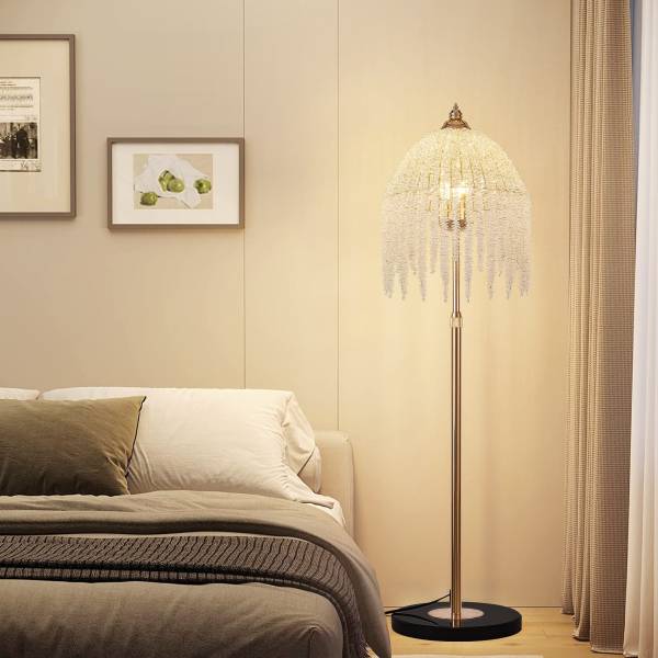 elegant crystal floor lamp with cascading crystal beads