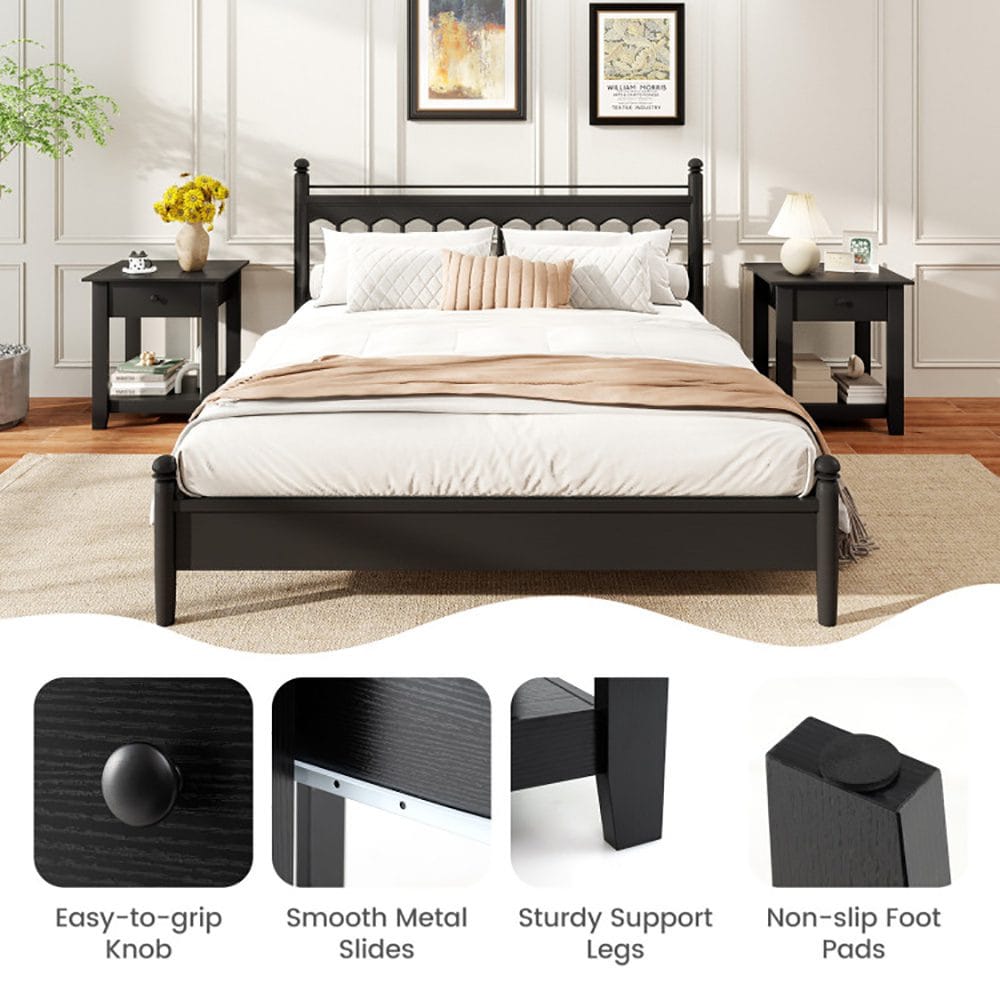 Black 3-Tier Nightstand with Drawer – Modern Open-Shelf Bedside Table - Image 6
