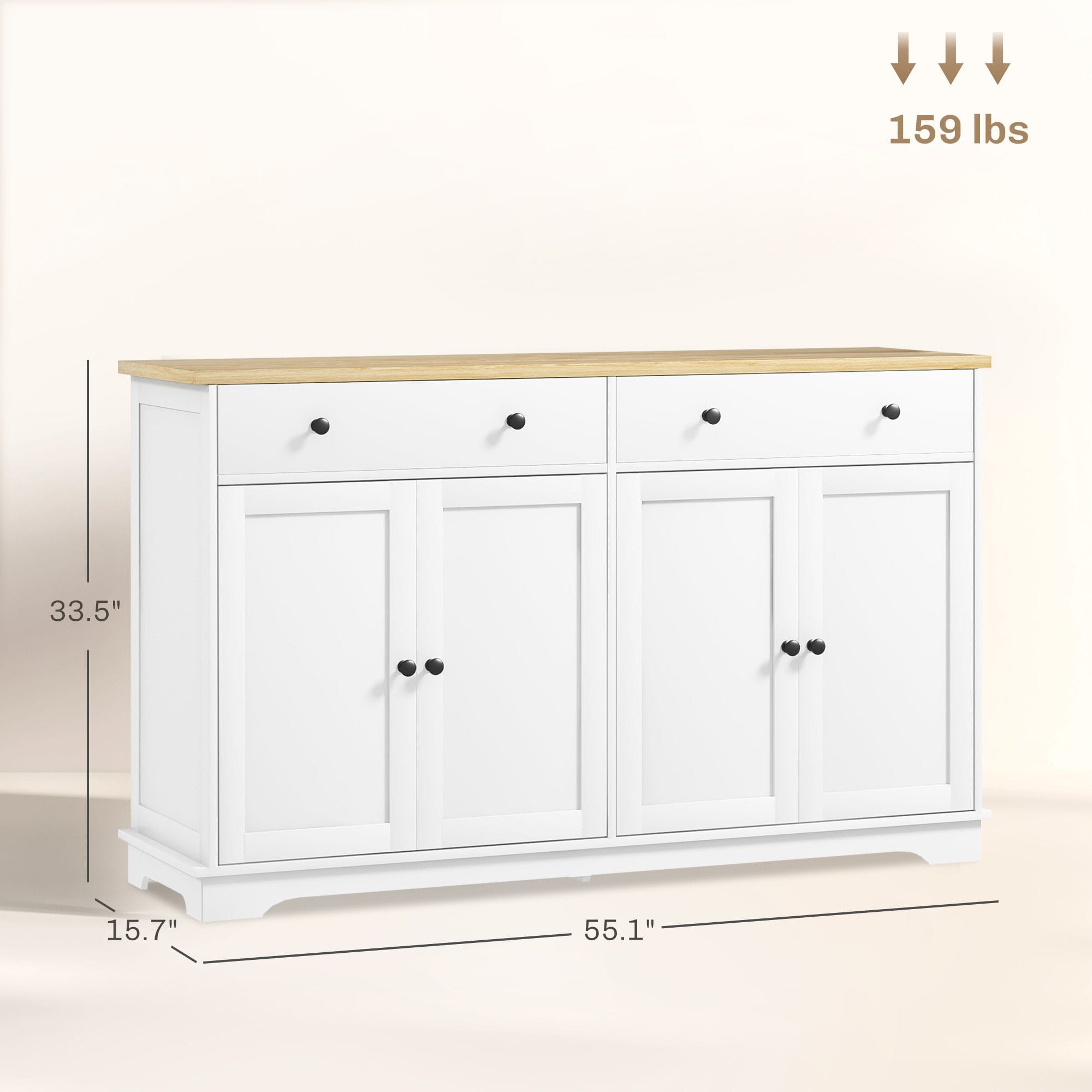 White Buffet Cabinet with Drawers – Modern Sideboard for Dining Room - Image 2
