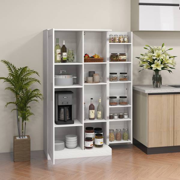 White kitchen pantry storage cabinet 14 tier freestanding organizer – modern kitchen storage