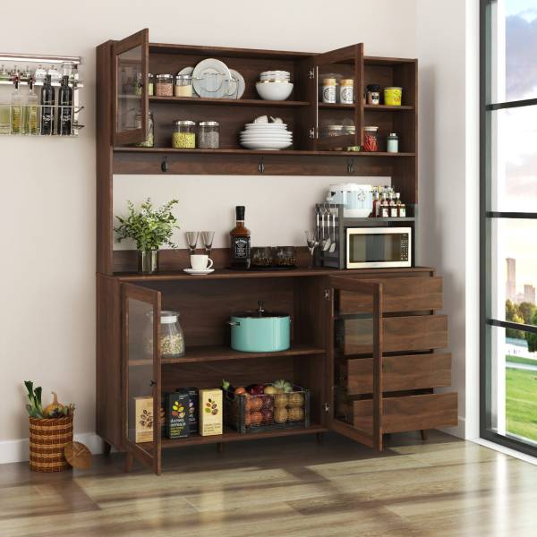 Large kitchen pantry cabinet freestanding walnut wood storage – luxury kitchen furniture