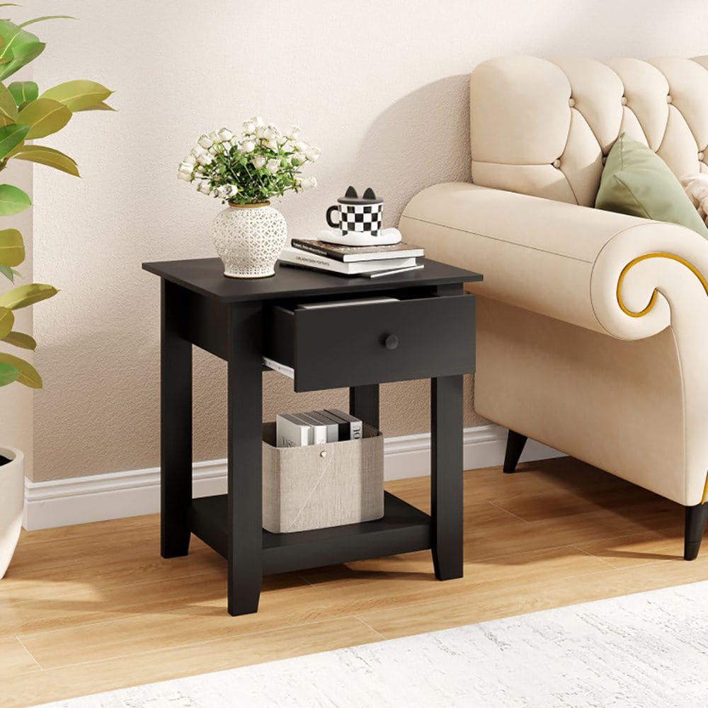 Black 3-Tier Nightstand with Drawer – Modern Open-Shelf Bedside Table - Image 10