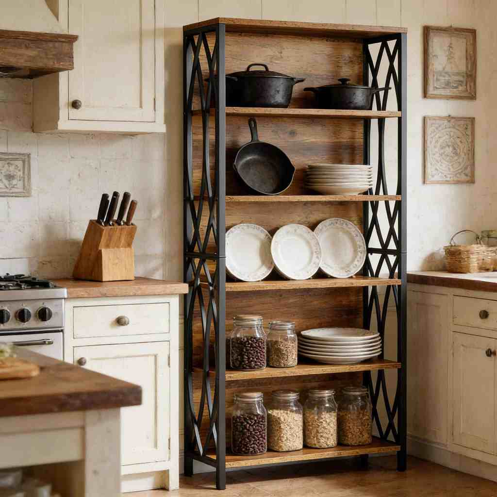 Wooden storage shelf unit kitchen organizer – modern display bookshelf for home