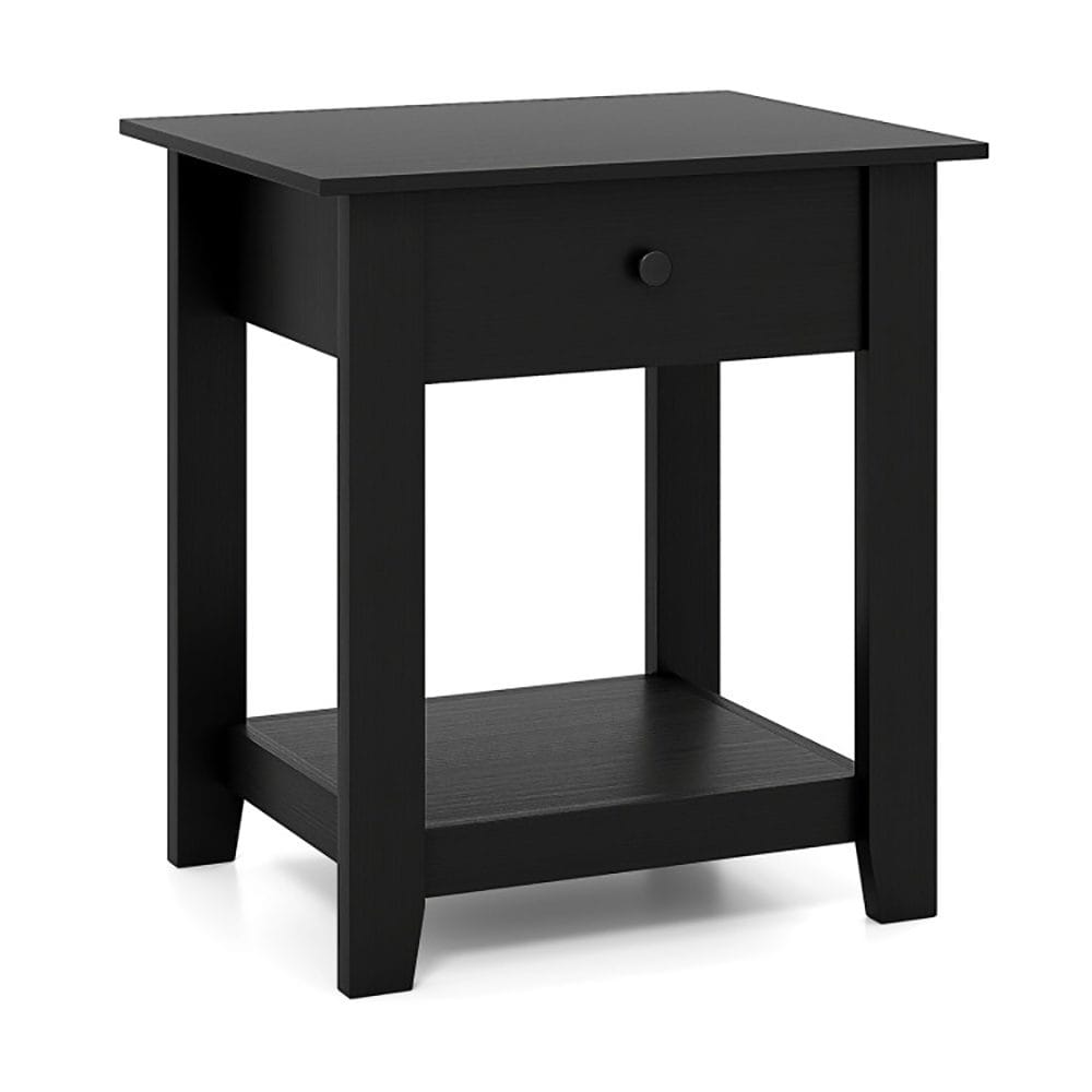 Black 3-Tier Nightstand with Drawer – Modern Open-Shelf Bedside Table - Image 4
