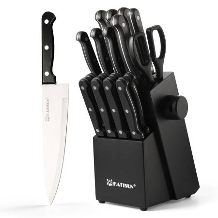 19 piece kitchen knife set German steel black block with sharpener – luxury kitchen