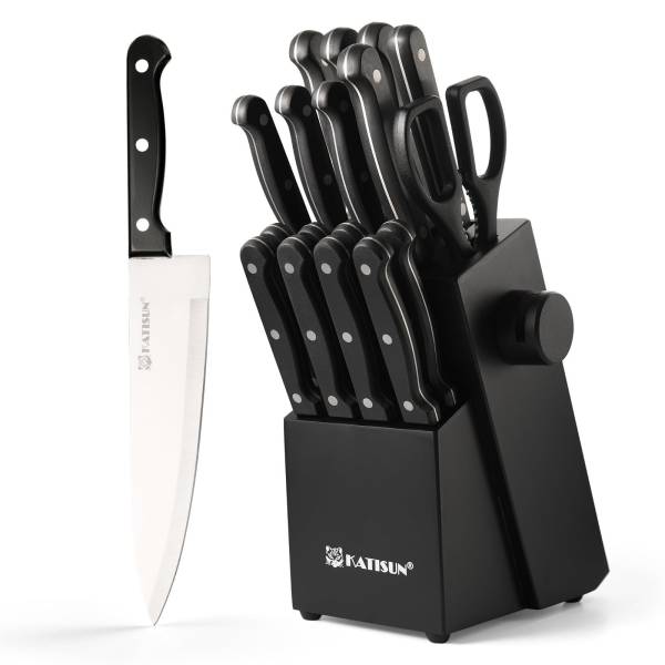 19 piece kitchen knife set German steel black block with sharpener – luxury kitchen