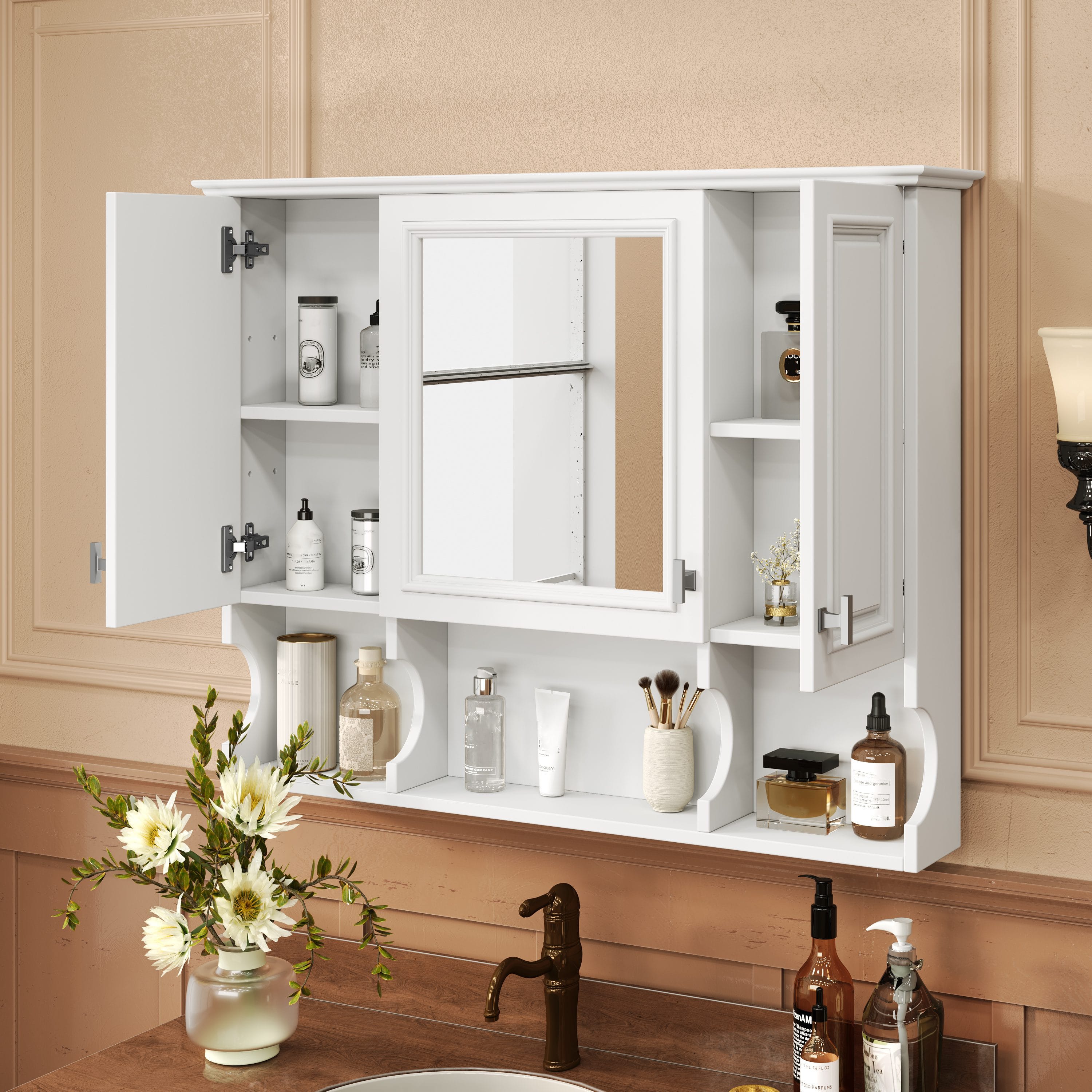 Bathroom Medicine Cabinet with Mirror – Wall-Mounted Cabinet with Open Shelves - Image 5