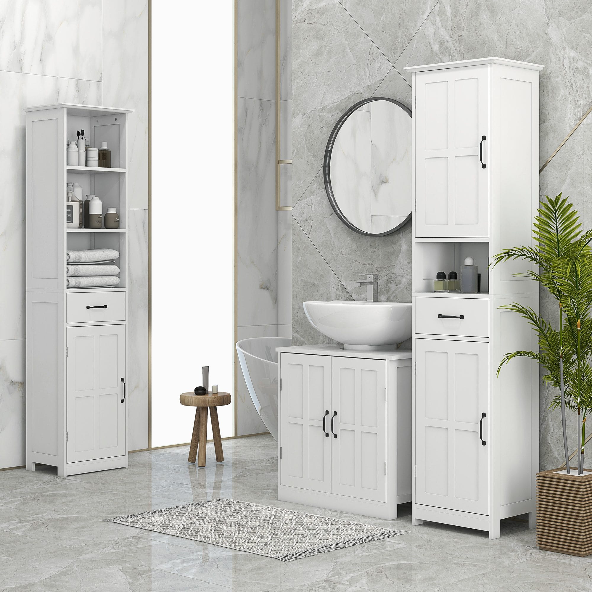 Tall White Bathroom Storage Cabinet – Slim Freestanding Floor Organizer - Image 3