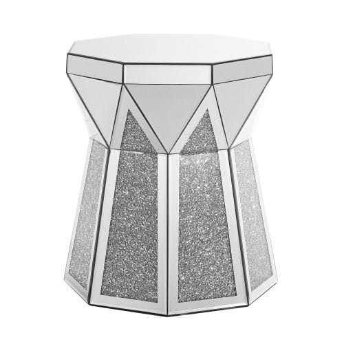 Mirrored Drum Coffee Table with Crystal Detail – Glam Round Table for Living Room - Image 4