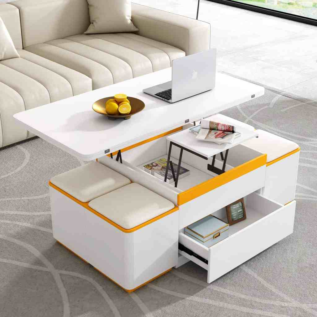 Lift-Top Coffee Table with Storage Stools – Multi-Functional Living Room Set