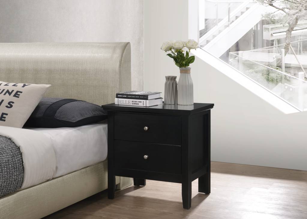 Transitional Black Nightstand with Storage – Classic Bedside Table
