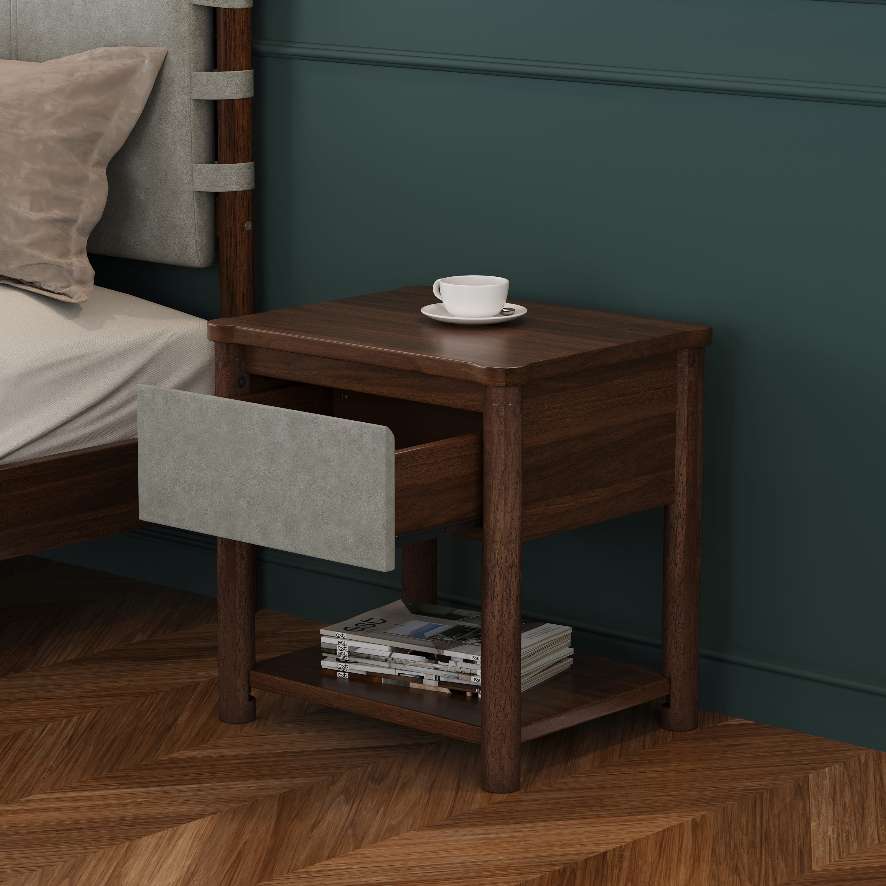 Farmhouse Nightstand Set of 2 – Walnut & Grey Wood Bedside Tables - Image 4