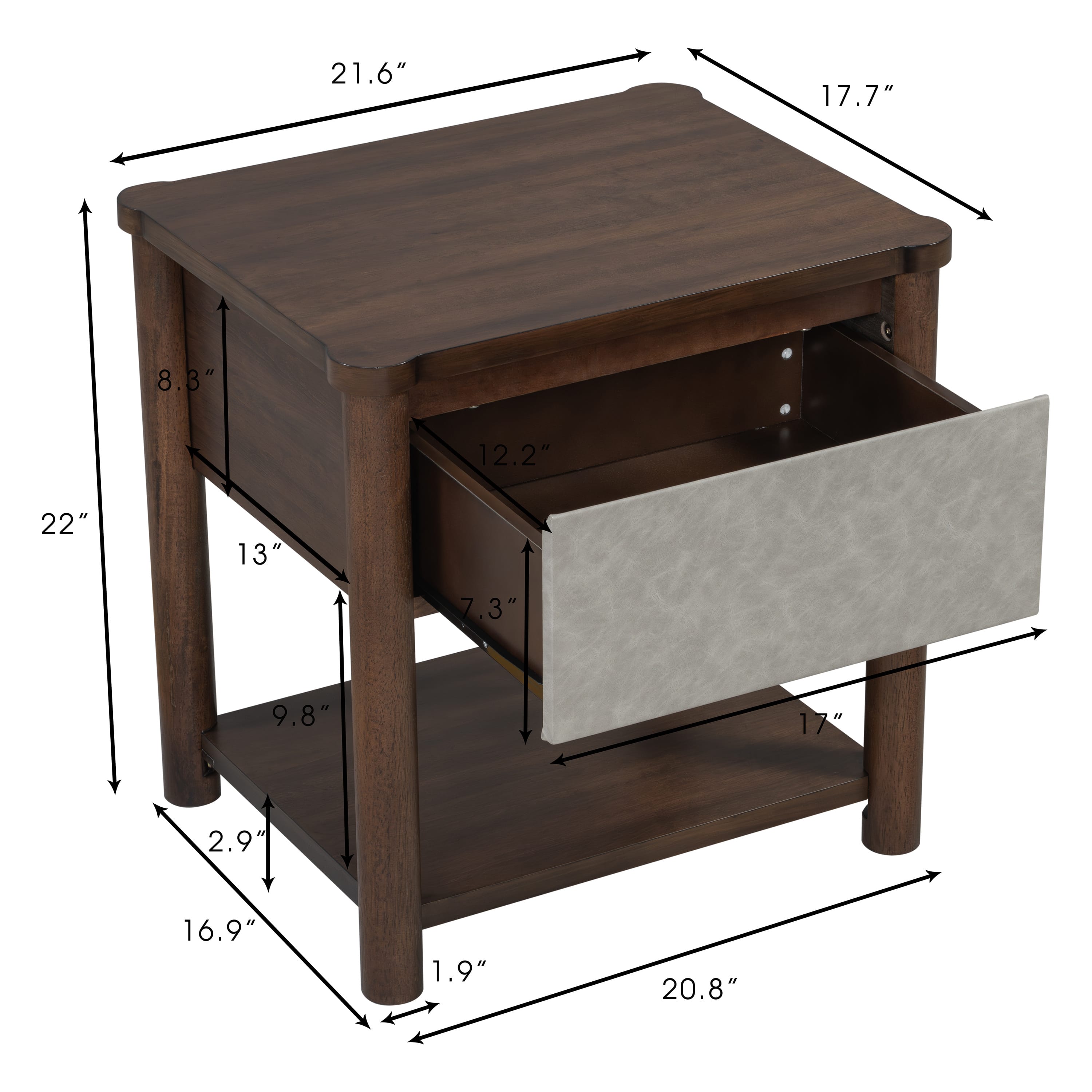 Farmhouse Nightstand Set of 2 – Walnut & Grey Wood Bedside Tables - Image 3